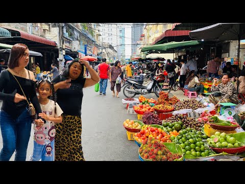 A Bustling Fresh Morning Market’s Breakfast, Snacks  in Phnom Penh, Cambodia 2024