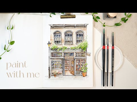 🪴 Architecture Painting Tutorial｜Bookshop Portrait with Watercolors