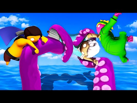 Saving GRANNY from Kraken MONSTER... (Gang Beasts)