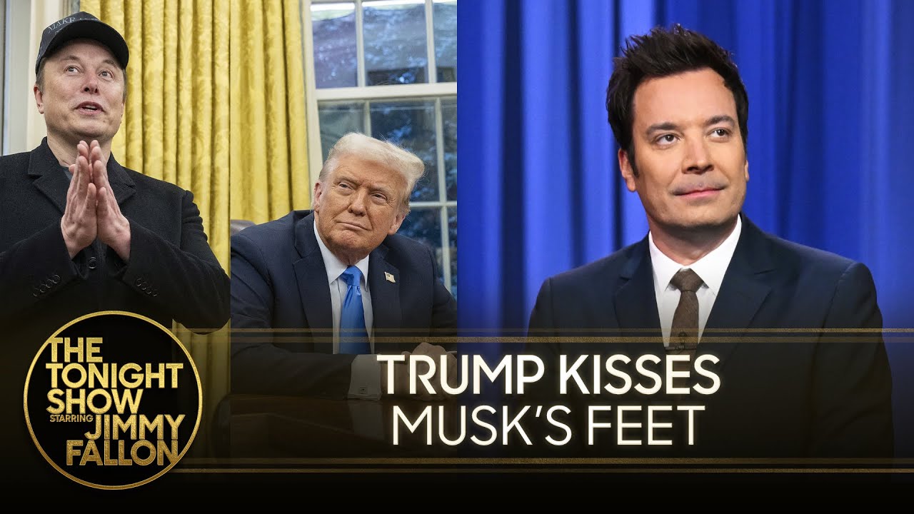 Elon Musk Demands Federal Workers Justify Jobs, Trump Kisses Musk's Feet in AI Video | Tonight Show