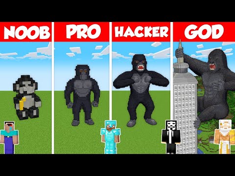 KING KONG STATUE HOUSE BUILD CHALLENGE - Minecraft Battle: NOOB vs PRO vs HACKER vs GOD / Animation