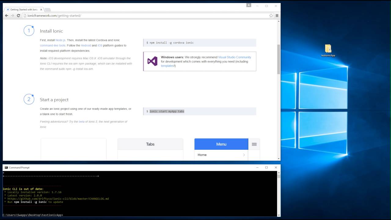 Ionic Framework - setup and create your first app