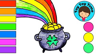 How to Draw a Pot of Gold Easy | Best Step by Step Rainbow Drawing and Coloring Videos for Kids