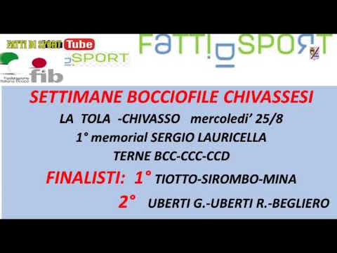 Bocce : Tabellino 1° Memorial Sergio Lauricella - 25 Agosto 2021 - Bocciofila La Tola  Chivasso (TO)
