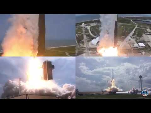 Multi angle view of Falcon 9 SpaceX DM-2 liftoff