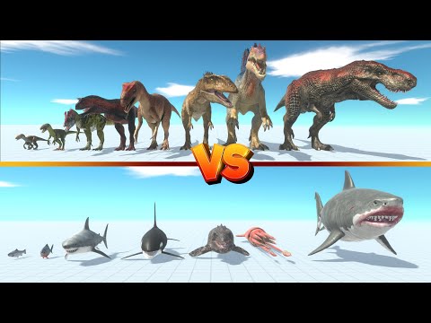 aquatics team vs carnivore dinosaurs team - Animal Revolt Battle Simulator