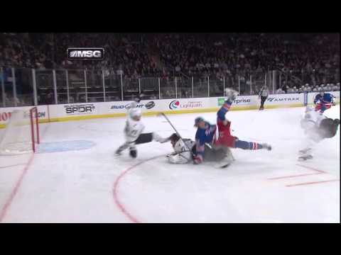 Carl Hagelin and Alex Goligoski collide with Richard Bachman [HD]