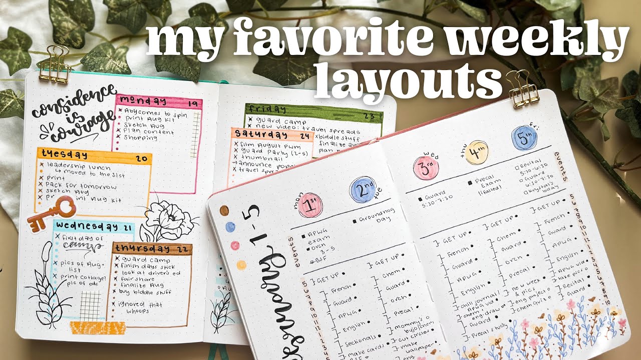 5 easy weekly spread layouts to spice up your bullet journal!! 🌷 bujo inspiration for beginners