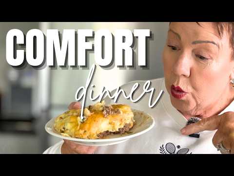 Loaded Mashed Potato & Meatloaf Casserole with Homemade Brown Gravy (One Pan, One Dish)