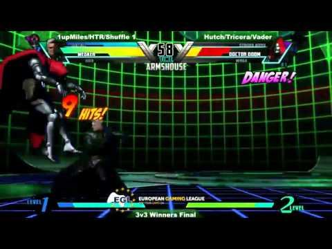Shuffle/1upMiles/Howtoread vs Hutch/Tricerabortion/Vader - winners final EGL 8 3v3 UMVC3