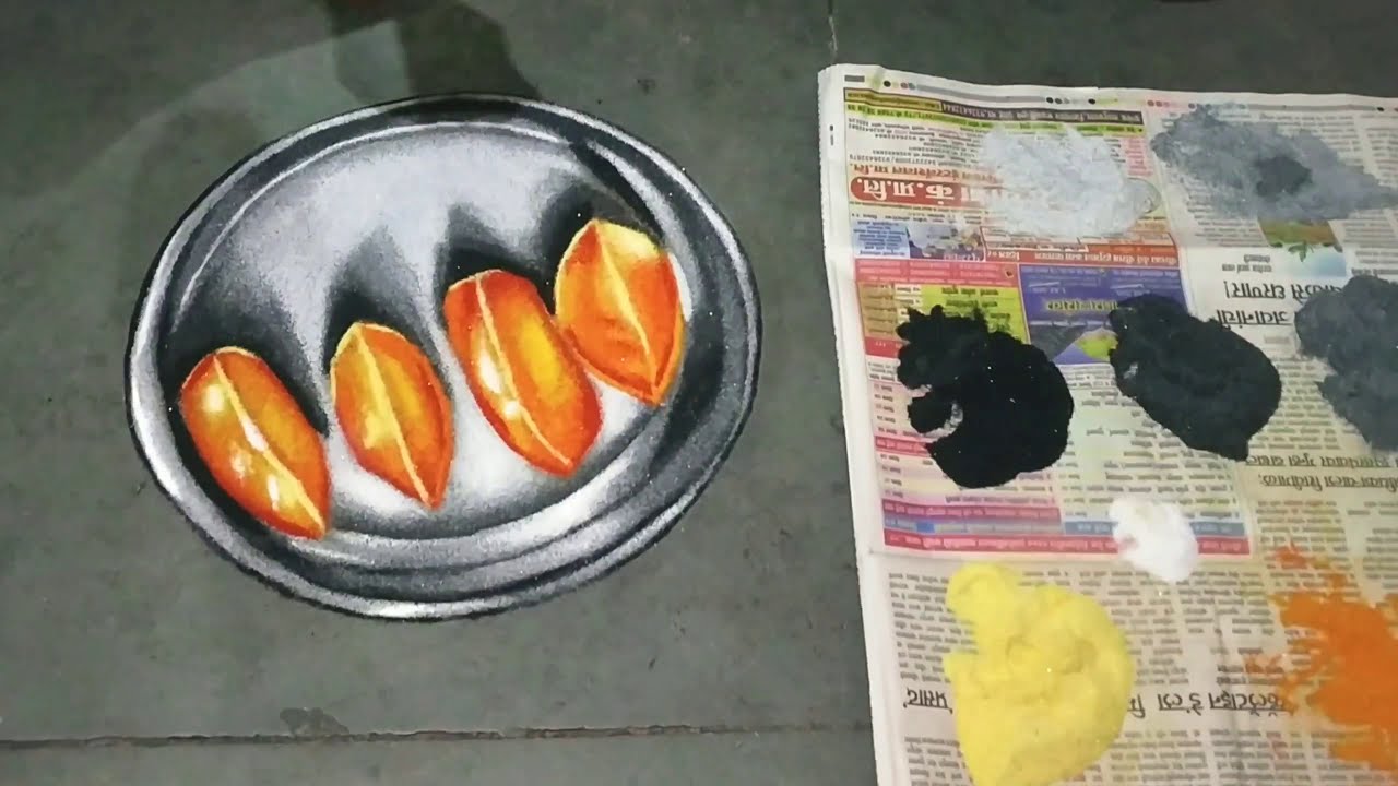 beautiful 3d rangoli mango on a plate by jyoti