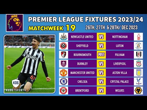 EPL Fixtures Today - Matchweek 19 - Premier League Fixtures 2023/24 - EPL Fixtures 2023/2024