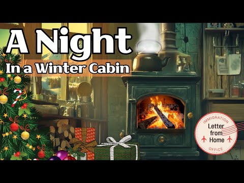Relaxing Music For a Night in a Winter Cabin | Crackling Fire & Boiling Kettle. Vintage Guitar Jazz