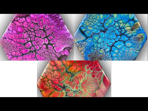 (65) Three blooms with ColourArte Prizm Pour/Fluid Art/Sheleeart Bloom Technique/㊗️Eコースに日本語字幕🎉