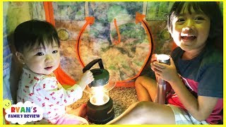 Camping and Hiding from the storm and Lights went out+ Family Fun Kids Pretend Playtime