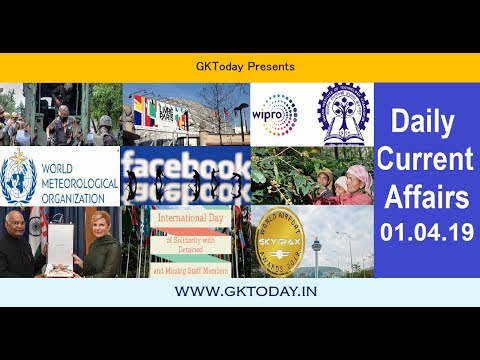 Current Affairs April 01 , 2019  : English MCQs