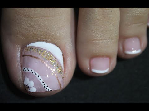 DISEÑO DE UÑAS PARA PIES FLOR Y FRANCES SENCILLAS – FLOWERS NAIL ART – FRENCH NAIL ART – NLC