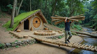 Download the video "It Took Me 20 Days to Build a Wood, Stone Bushcraft Shelter - Clay Fireplace"