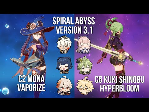 C2 Mona Vaporize - C6 Kuki Shinobu Hyperbloom | 3.1 Spiral Abyss Floor 12 | Genshin Impact