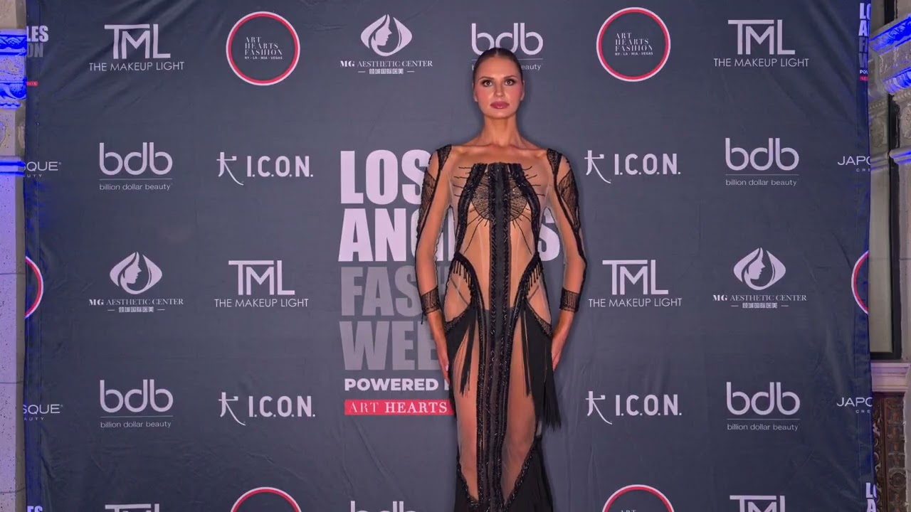 Model Nikita Reyes poses backstage at ArtHeartsFashion LAFW 