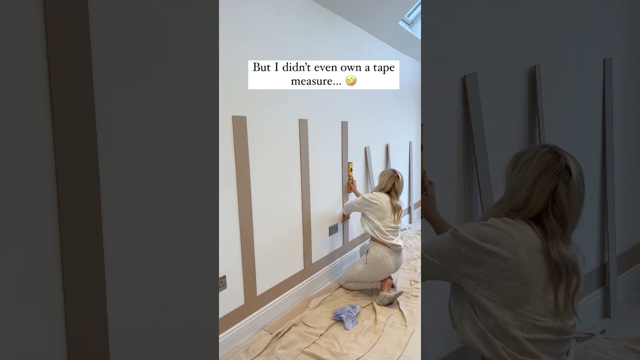 DIY PANELLING 🙊 all by my self guys! Absolutely buzzing! Used a kit from Roomix DIY!🤍#diypanelling