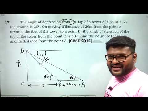 The angle of depression from the top of a tower of a point A on the ground is 300. On moving a dista
