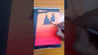 Beautiful Temple Bell Silhouette Painting 🔔 | Sunset Scenery Art Tutorial art19