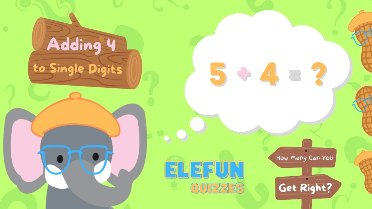 Adding 4 to Single Digits Quiz | Kindergarten & 1st Grade Math | EleFun Quizzes