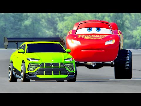 Lamborghini Urus GTR vs Lightning McQueen Monster Truck at Top Gear Track