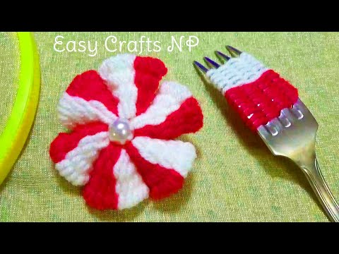 Amazing Woolen Flower Ideas using Fork # Hand Embroidery Amazing Trick # Sewing Hack # No Crochet