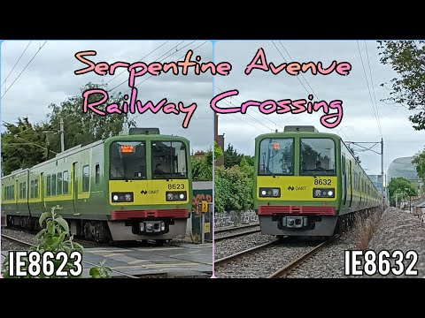 Serpentine Ave Railway Crossing - Irish Rail Dart IE8623 + 8612 to Malahide & IE8632 + 8639 to Bray