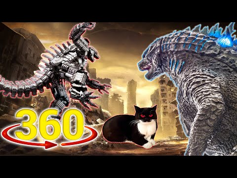 360 VR Video - Maxwell the Cat Helps Godzilla vs Mecha Godzilla
