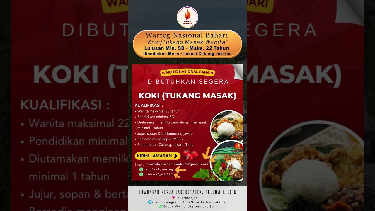 Lowongan Kerja Koki/Tukang Masak Warteg Nasional Bahari - Lowongan Kerja Jakarta