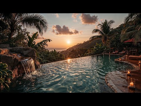 8 Hours of Tropical Ambience – Sunset Pool, Waterfall & Candlelight for Deep Sleep & Stress Relief