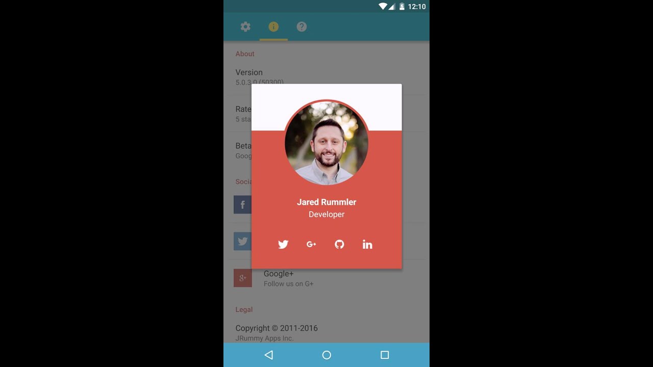 Material Design Profile Dialog