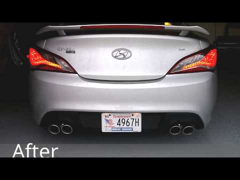 2015 Hyundai Genesis Coupe 3.8 with Flowmaster 80 exhaust and tips before and after