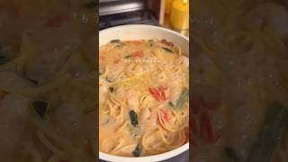 ワンパン10分🍳海老トマクリームパスタ🦐🍅#簡単レシピ #ワンパンレシピ #パスタ
