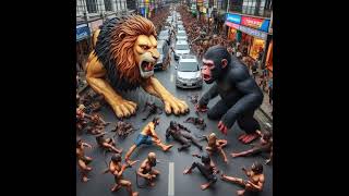 Apes vs Lion fighting on the highway#apes #dc #reels #viralvideo #shorts #youtubeshorts