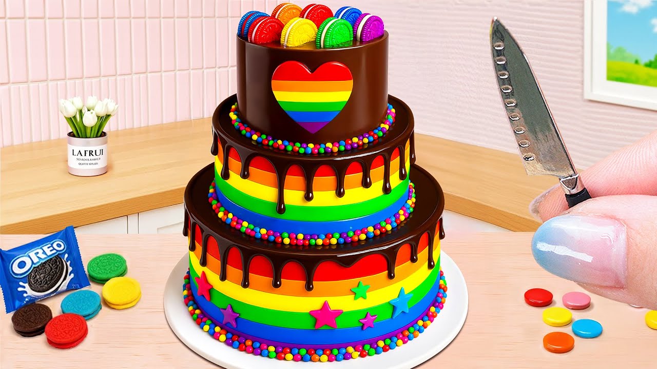 Triple Rainbow Chocolate Cake 🤩 Sweetheart Chocolate Mini Cake Recipe Ideas 🌈 Unbox Overworld