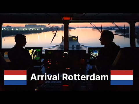 Mv Kwintebank arrival in Port of Rotterdam VHF radio communication -ship navigation time lapse video