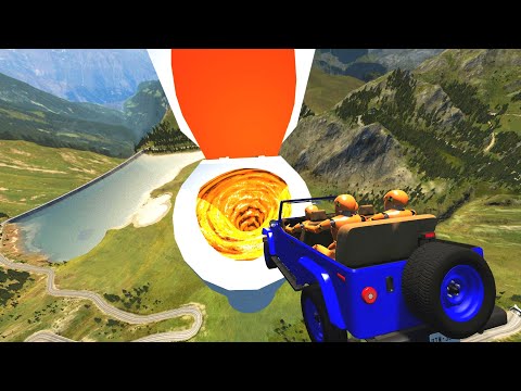 High Speed Jump Crashes Into Giant Fanta Vortex Toilet - Beamng drive
