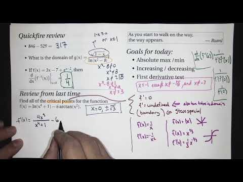 Monotonicity and the first derivative test (Calc 1; Lecture 2-7; Fall 26)