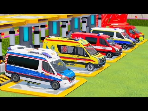 TRANSPORTING COLOR CAR, CHEVROLET, FORD, DACIA, AUDI, MERCEDES, DODGE, POLICE CARS, AMBULANCE - FS22