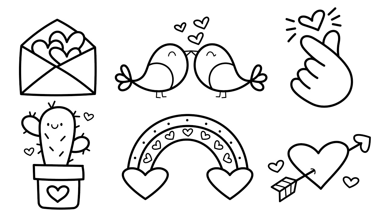 6 Cute Valentine's Day Doodle Drawings for Kids ❤️ Valentine's Day Coloring Page for Kids
