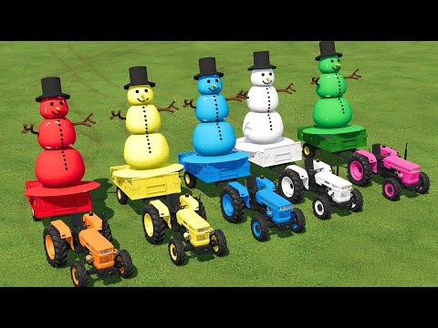 FIAT OF COLORS ! TRANSPORTING MINI FIAT 500 TRACTORS TO SNOWMAN LOADING ! Farming Simulator 22