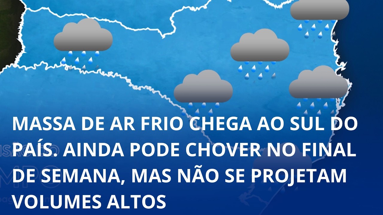 Massa de ar frio chega ao sul do país. Ainda pode chover no final de semana, mas não se projetam volumes altos