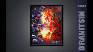 Unique Painting Approach, Violet and Red Trees, Abstract Glowing Background, Oval Brush, 155