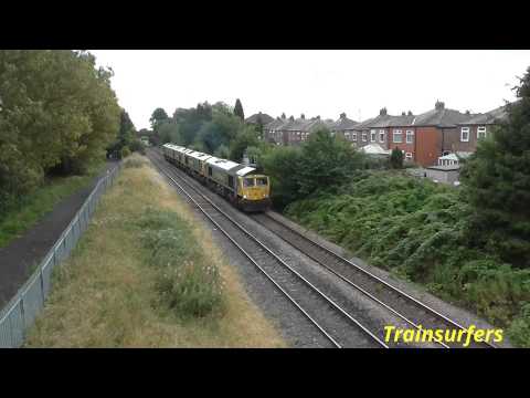 FL Class 66 No's 66951 + 66957 + 66602 + 66598 on 0D53 Crewe BH - Leeds Balm Rd on 04.09.15 - HD