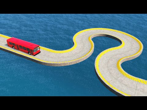 Impossible C Shape Bridge Crossing Cars Vs Deep Water - BeamNG.Drive