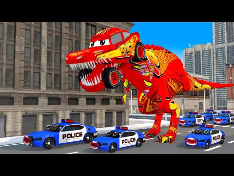 Mcqueen Dinosaur Transformation Car!!! Good or Bad Police Car???